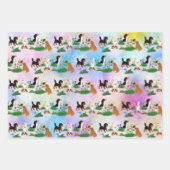 Vier Cavalier-Spaniels in einem Bereich von Blume Geschenkpapier Set (Vorderseite)