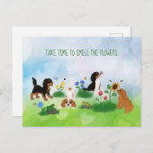 Vier Cavalier-Spaniels in einem Bereich von Blume Postkarte (Vorne/Hinten)