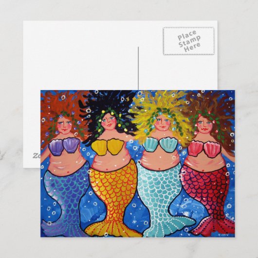 Vier Chubby Mermaids Postkarte (Vorne/Hinten)
