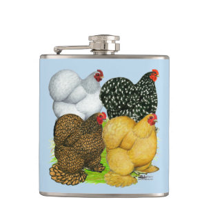 Vier Cochin Hens Flachmann