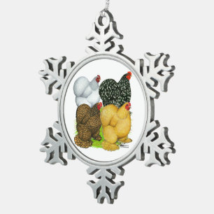 Vier Cochin Hens Schneeflocken Zinn-Ornament