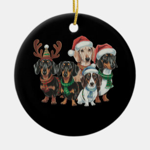 Vier Dachshund-Hunde in festlicher Kleidung Keramik Ornament