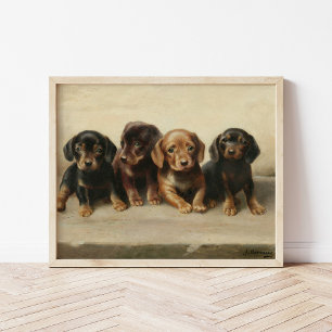 Vier Dackeln Welpen Carl Reichert Poster