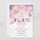 Vier der Sterne Girl Space Geburtstag Einladung (Vorderseite)