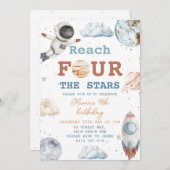 Vier der Sterne Weltraum 4. Geburtstag Einladung (Vorne/Hinten)