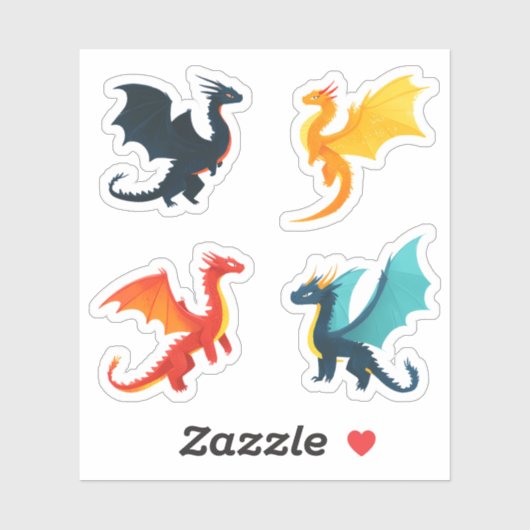 Vier Drachen Flying Sticker-Set Aufkleber (Blatt)