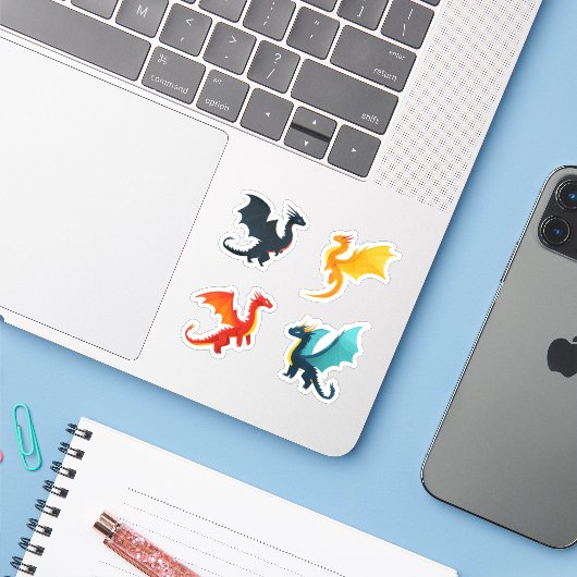 Vier Drachen Flying Sticker-Set Aufkleber (Laptop mit iPhone)