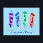 Vier Dreidels Einladungen<br><div class="desc">Vier mehrfarbige dreidels, die Nonne, gimel, hei und Schienbein zeigen. Nes Gadol Hayah Täuschung. Ein Chanukah Entwurf. Kundengerechte Chanukah Party Einladungen--fügen Sie hinzu und fertigen Sie mit Ihren Informationen besonders an.</div>