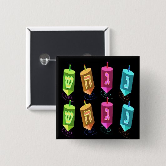 Vier Dreidels Knöpfe Button (Vorne & Hinten)