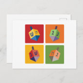 Vier Dreidels Postkarte (Vorne/Hinten)