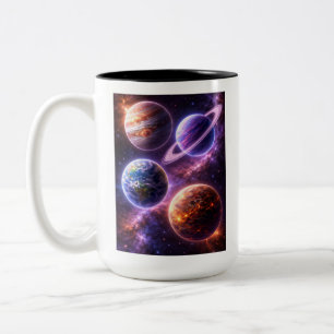 Vier einzigartige Weltraumplaneten Zweifarbige Tasse
