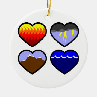 Vier Element-Herzen Keramik Ornament