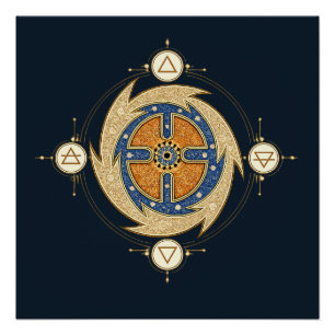 Vier Elemente Marokkanisches Mandala Heilige Geome Poster