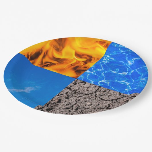 Vier Elemente Pappteller (Schrägansicht)