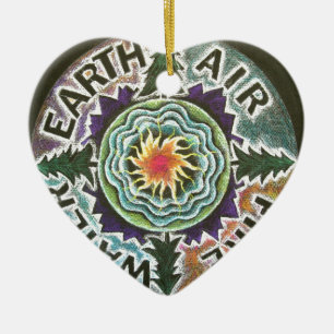 Vier Elementesun-Mandala Keramik Ornament