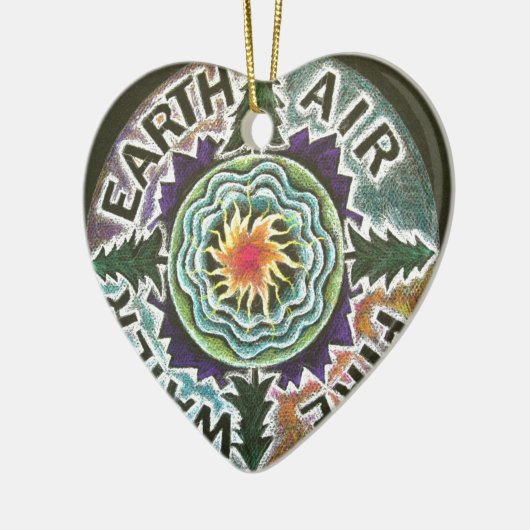 Vier Elementesun-Mandala Keramik Ornament (Links)