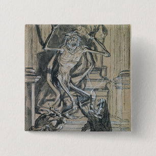 Vier ernste Räuber wecken einen Geist Button