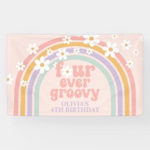 Vier Ever Groovy Pastell-Regenbogen 4. Geburtstag Banner