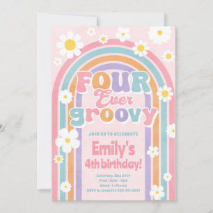 Vier Ever Groovy Rainbow 4. Geburtstag Einladung
