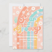 Vier Ever Groovy Rainbow Daisy 4. Geburtstag Party Einladung (Vorderseite)