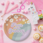 Vier Ever Groovy Retro Regenbogen Pappteller (Party)
