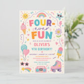 Vier-Ever Spaß Bunter Geburtstag Einladung (Stehend Vorderseite)