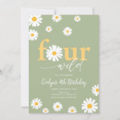 VIER Ever Wild Boho Sage Green Daisy 4. Geburtstag Einladung (Vorderseite)