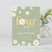 VIER Ever Wild Boho Sage Green Daisy 4. Geburtstag Einladung (Stehend Vorderseite)