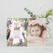 VIER Ever Wild Safari 4. Geburtstag Foto Einladung (Stehend Vorderseite)