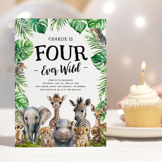 Vier Ever Wild Safari 4. Geburtstag Party Einladung