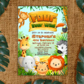 Vier Ever Wild Safari Geburtstag Einladung