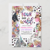 Vier Ever Wild Safari Regenbogen Cheetah 4. Geburt Einladung (Vorderseite)