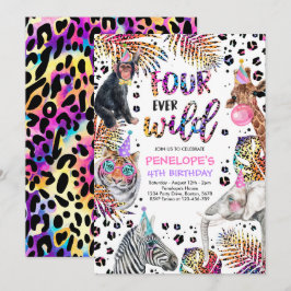 Vier Ever Wild Safari Regenbogen Cheetah 4. Geburt Einladung