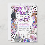 Vier Ever Wild Safari Regenbogen Cheetah 4. Geburt Einladung (Vorderseite)