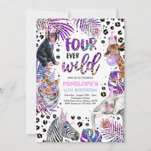 Vier Ever Wild Safari Regenbogen Cheetah 4. Geburt Einladung