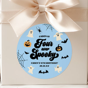 Vier ewig spooky blaue Halloween 4. Geburtstagsfei Runder Aufkleber