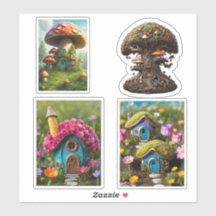 Vier Fairy Houses Fantasy Custom Cut Vinyl Sticker