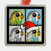 Vier-Farb-Xmas-Budgies Ornament Aus Metall (Vorne)