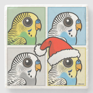 Vier-Farb-Xmas-Budgies Steinuntersetzer