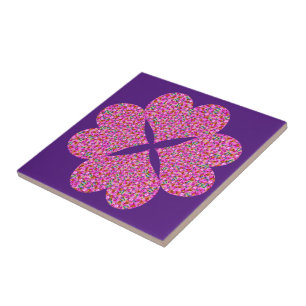 Vier farbige Blume Herz Fliese