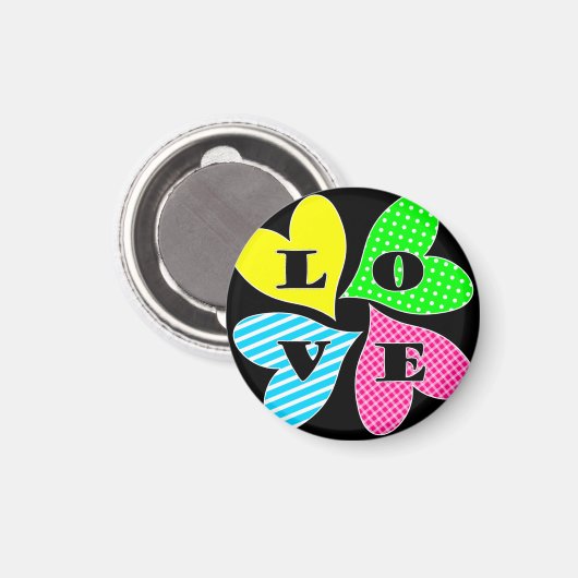 Vier farbige Herzen Magnet (Vorderseite/Rückseite)