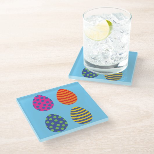 Vier farbige Ostereier Glasuntersetzer (Schrägansicht)