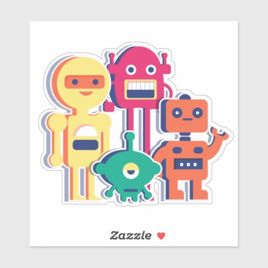 Vier farbige Roboter Vinyl Sticker (Blatt)
