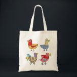 Vier farbige Vogeltottasche Tragetasche<br><div class="desc">Vier helle und farbenfrohe Vögel.</div>