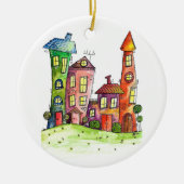 Vier farbige Whimsikhäuser Keramik Ornament (Vorne)