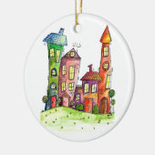 Vier farbige Whimsikhäuser Keramik Ornament (Links)