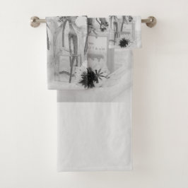Vier Flaschen und weiße Blume Badhandtuch Set