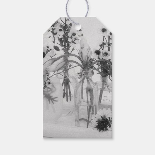 Vier Flaschen und weiße Blume Geschenkanhänger (Vorderseite)