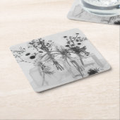 Vier Flaschen und weiße Blume Rechteckiger Pappuntersetzer (angewinkelt)