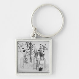 Vier Flaschen und weiße Blume Schlüsselanhänger